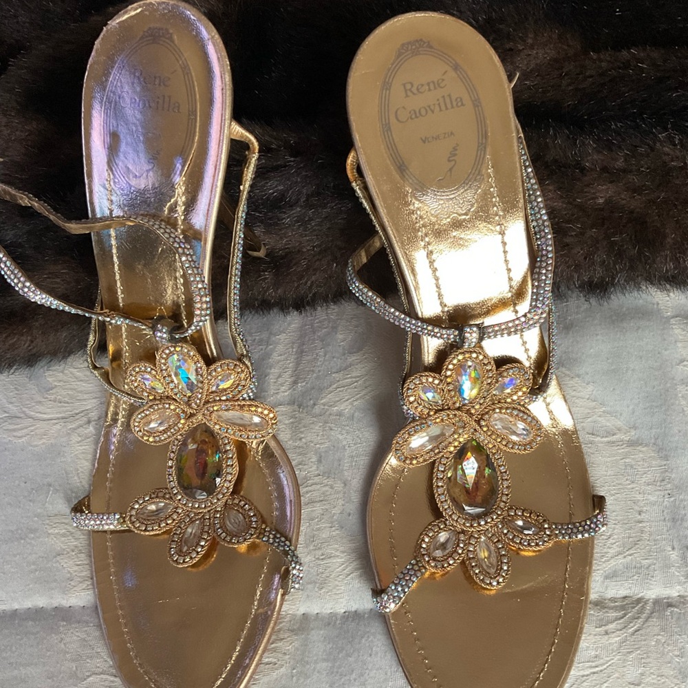 NEW RENE CAOVILLA GOLD heels shoes, jeweled, eu 40, 9-9.5 US STUNNING